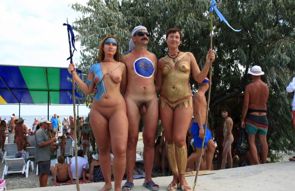 Three Painted Girl Poses pics - The community of naturist movement supporters