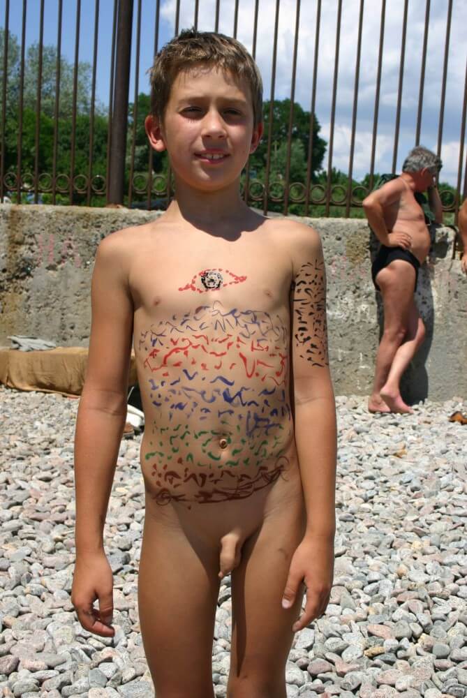 Father and Daughter Painted pics - Nudism encourages love for nature and oneself