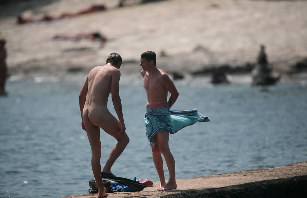 Nudists Boys - Water Prep On The Ledge - Naturism enthusiasts around the world