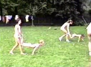A nudist gathering at the stadium and sports - Wearing less clothing is fashionable