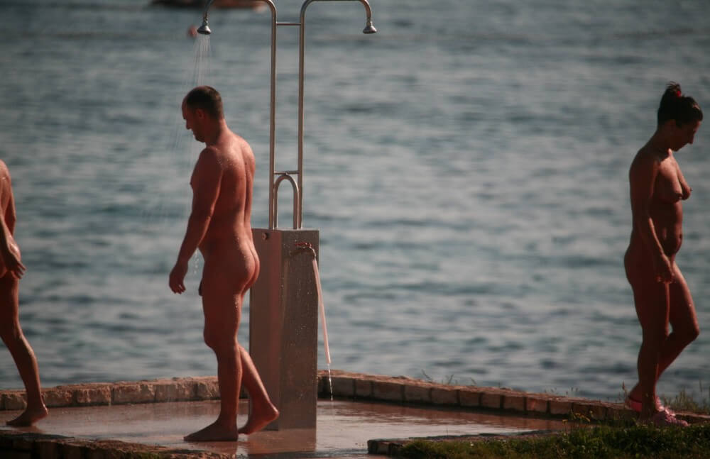 Naturist Shower at Dusk pics - Nudism promotes personal freedom