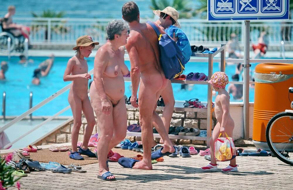 Family Poolside Grouping pics - Nudism helps improve health and boost self-confidence